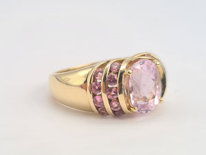 0534: Vintage; 9ct Gold Lilac Amethyst Pink Topaz Statement Cocktail Ring