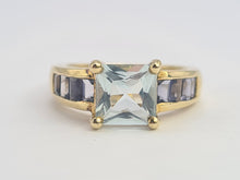 Load image into Gallery viewer, 0536: Vintage: 9ct Gold Blue Aquamarines Blue Iolites Ring- beautifully paired
