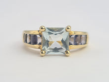 Load image into Gallery viewer, 0536: Vintage: 9ct Gold Blue Aquamarines Blue Iolites Ring- beautifully paired
