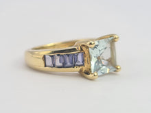 Load image into Gallery viewer, 0536: Vintage: 9ct Gold Blue Aquamarines Blue Iolites Ring- beautifully paired
