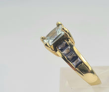 Load image into Gallery viewer, 0536: Vintage: 9ct Gold Blue Aquamarines Blue Iolites Ring- beautifully paired
