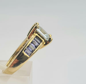 0536: Vintage: 9ct Gold Blue Aquamarines Blue Iolites Ring- beautifully paired