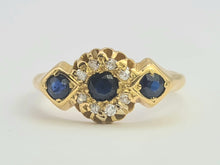 Load image into Gallery viewer, 0566: Antique: 18ct Gold Art Deco Cornflower Blue Sapphires Diamonds Ring- remarkable
