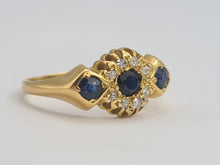 Load image into Gallery viewer, 0566: Antique: 18ct Gold Art Deco Cornflower Blue Sapphires Diamonds Ring- remarkable
