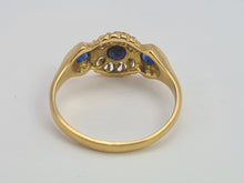 Load image into Gallery viewer, 0566: Antique: 18ct Gold Art Deco Cornflower Blue Sapphires Diamonds Ring- remarkable
