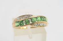 Load image into Gallery viewer, 0654: Vintage: 9ct Gold Green Diopsides Diamonds Dress Ring
