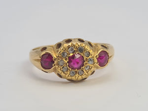 0668: Antique: 18ct Gold Rubies Diamonds Dress Ring- Date- Mark 1911