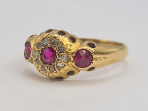 0668: Antique: 18ct Gold Rubies Diamonds Dress Ring- Date- Mark 1911