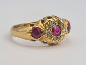 0668: Antique: 18ct Gold Rubies Diamonds Dress Ring- Date- Mark 1911