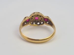 0668: Antique: 18ct Gold Rubies Diamonds Dress Ring- Date- Mark 1911