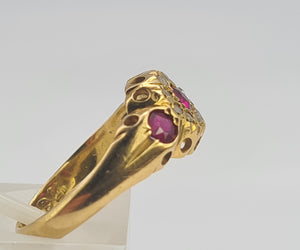 0668: Antique: 18ct Gold Rubies Diamonds Dress Ring- Date- Mark 1911