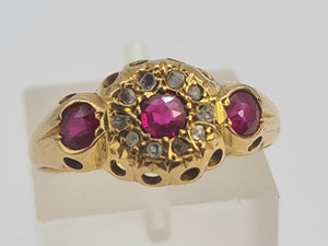 0668: Antique: 18ct Gold Rubies Diamonds Dress Ring- Date- Mark 1911