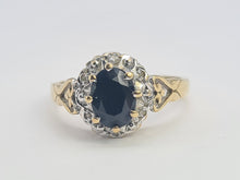 Load image into Gallery viewer, 0686: Vintage: 9ct Gold French Blue Sapphire Diamonds Cluster Ring-
