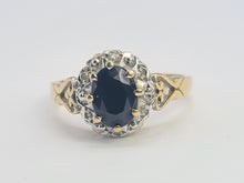 Load image into Gallery viewer, 0686: Vintage: 9ct Gold French Blue Sapphire Diamonds Cluster Ring-
