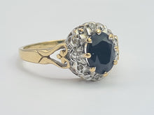 Load image into Gallery viewer, 0686: Vintage: 9ct Gold French Blue Sapphire Diamonds Cluster Ring-
