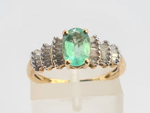 Load image into Gallery viewer, 0715: Vintage 9ct Gold Emerald 26 Baguette Cut Diamonds Dress Ring- exquisite
