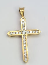 Load image into Gallery viewer, 0747: Vintage: 9ct Gold Large Simulated Diamonds Cross Pendant- Super
