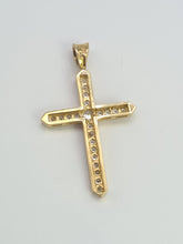 Load image into Gallery viewer, 0747: Vintage: 9ct Gold Large Simulated Diamonds Cross Pendant- Super
