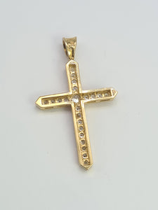 0747: Vintage: 9ct Gold Large Simulated Diamonds Cross Pendant- Super