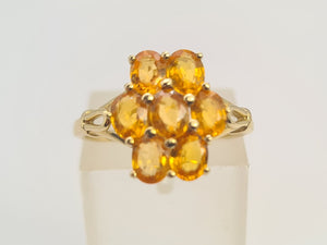 0535: Vintage: 9ct Gold Orange Sapphires Cluster Ring- lovely cut and colours