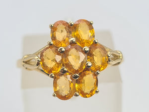 0535: Vintage: 9ct Gold Orange Sapphires Cluster Ring- lovely cut and colours