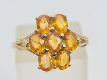 Load image into Gallery viewer, 0535: Vintage: 9ct Gold Orange Sapphires Cluster Ring- lovely cut and colours
