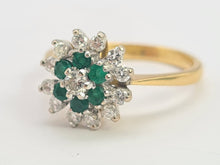 Load image into Gallery viewer, 0571: Vintage: 18ct Gold Emeralds Diamonds Flower Head Ring- simply gorgeous
