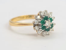 Load image into Gallery viewer, 0571: Vintage: 18ct Gold Emeralds Diamonds Flower Head Ring- simply gorgeous
