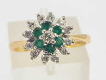 Load image into Gallery viewer, 0571: Vintage: 18ct Gold Emeralds Diamonds Flower Head Ring- simply gorgeous
