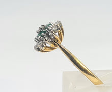 Load image into Gallery viewer, 0571: Vintage: 18ct Gold Emeralds Diamonds Flower Head Ring- simply gorgeous
