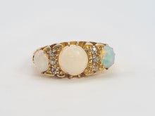 Load image into Gallery viewer, 0574: Vintage: 18ct Gold Vivid White Opals Diamonds Ring- Date-Mark 1945
