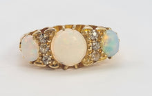 Load image into Gallery viewer, 0574: Vintage: 18ct Gold Vivid White Opals Diamonds Ring- Date-Mark 1945
