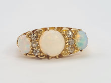 Load image into Gallery viewer, 0574: Vintage: 18ct Gold Vivid White Opals Diamonds Ring- Date-Mark 1945
