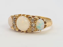 Load image into Gallery viewer, 0574: Vintage: 18ct Gold Vivid White Opals Diamonds Ring- Date-Mark 1945
