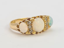 Load image into Gallery viewer, 0574: Vintage: 18ct Gold Vivid White Opals Diamonds Ring- Date-Mark 1945
