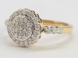 0659: Vintage: 14ct Gold Diamonds (1ct) Cluster Ring- sparkling symmetry