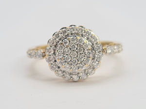 0659: Vintage: 14ct Gold Diamonds (1ct) Cluster Ring- sparkling symmetry