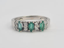 Load image into Gallery viewer, 0679: Vintage; 14ct White Gold Emeralds Diamonds Half-Eternity Ring- crisp, clean, eye candy
