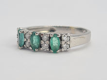 Load image into Gallery viewer, 0679: Vintage; 14ct White Gold Emeralds Diamonds Half-Eternity Ring- crisp, clean, eye candy
