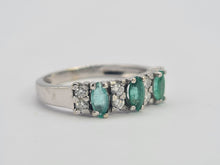 Load image into Gallery viewer, 0679: Vintage; 14ct White Gold Emeralds Diamonds Half-Eternity Ring- crisp, clean, eye candy
