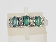 Load image into Gallery viewer, 0679: Vintage; 14ct White Gold Emeralds Diamonds Half-Eternity Ring- crisp, clean, eye candy
