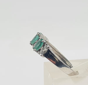 0679: Vintage; 14ct White Gold Emeralds Diamonds Half-Eternity Ring- crisp, clean, eye candy