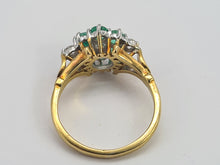 Load image into Gallery viewer, 0681: Vintage: 18ct Gold Emeralds Diamonds Flower Head Ring - Date- Mark 1976
