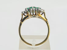 Load image into Gallery viewer, 0681: Vintage: 18ct Gold Emeralds Diamonds Flower Head Ring - Date- Mark 1976
