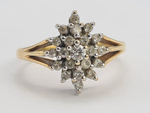 Load image into Gallery viewer, 0716: Vintage: 9ct Gold 21 Diamonds Geometric Set Ring- lovely sparkle
