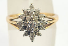 Load image into Gallery viewer, 0716: Vintage: 9ct Gold 21 Diamonds Geometric Set Ring- lovely sparkle
