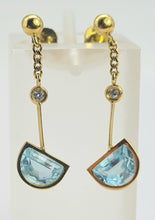 Load image into Gallery viewer, 0717: Vintage: 18ct Gold Azure Blue Topaz Diamonds Stud Drop Earrings- exquisite
