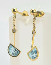 Load image into Gallery viewer, 0717: Vintage: 18ct Gold Azure Blue Topaz Diamonds Stud Drop Earrings- exquisite
