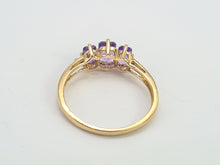 Load image into Gallery viewer, 0732: Vintage: 9ct Gold Lilac Amethysts Diamonds Trilogy Ring,
