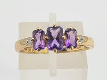 Load image into Gallery viewer, 0732: Vintage: 9ct Gold Lilac Amethysts Diamonds Trilogy Ring,
